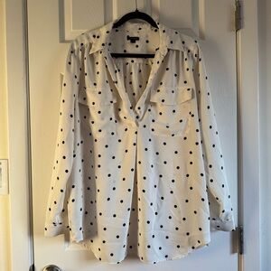 Ann Taylor White Blouse with Black Polka Dots office wear office siren